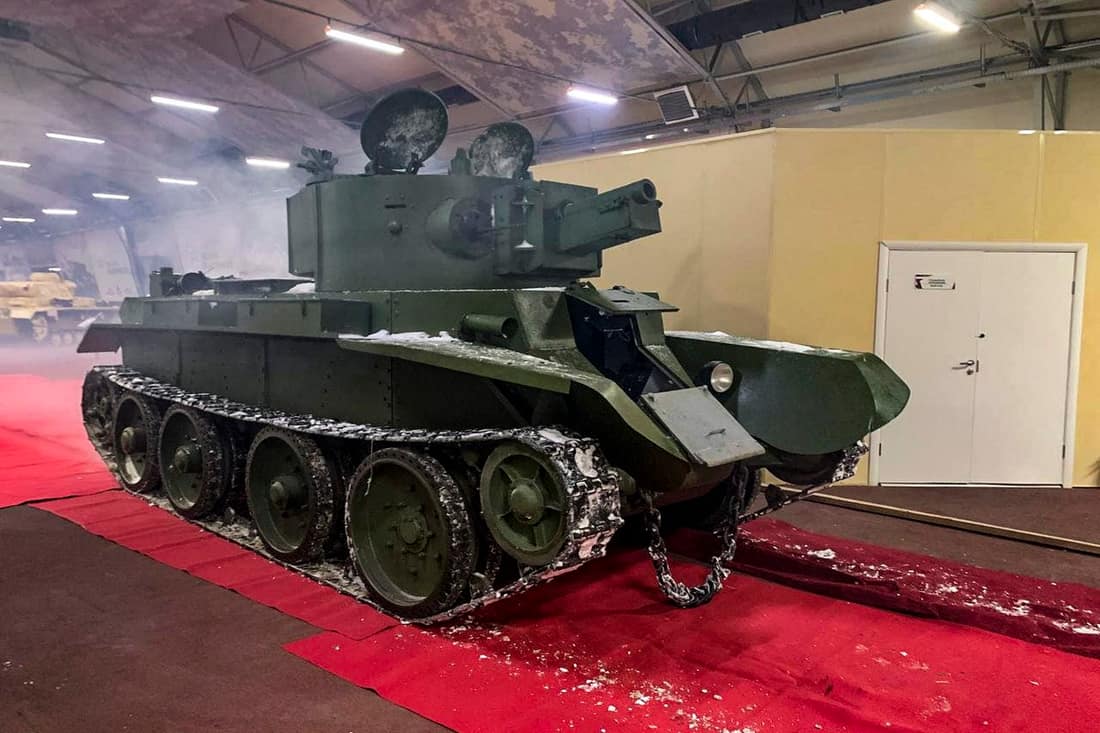 Western Military District logistic technicians complete transportation of unique BT-7A tank to Patriot Park near Moscow from the Leningrad region.