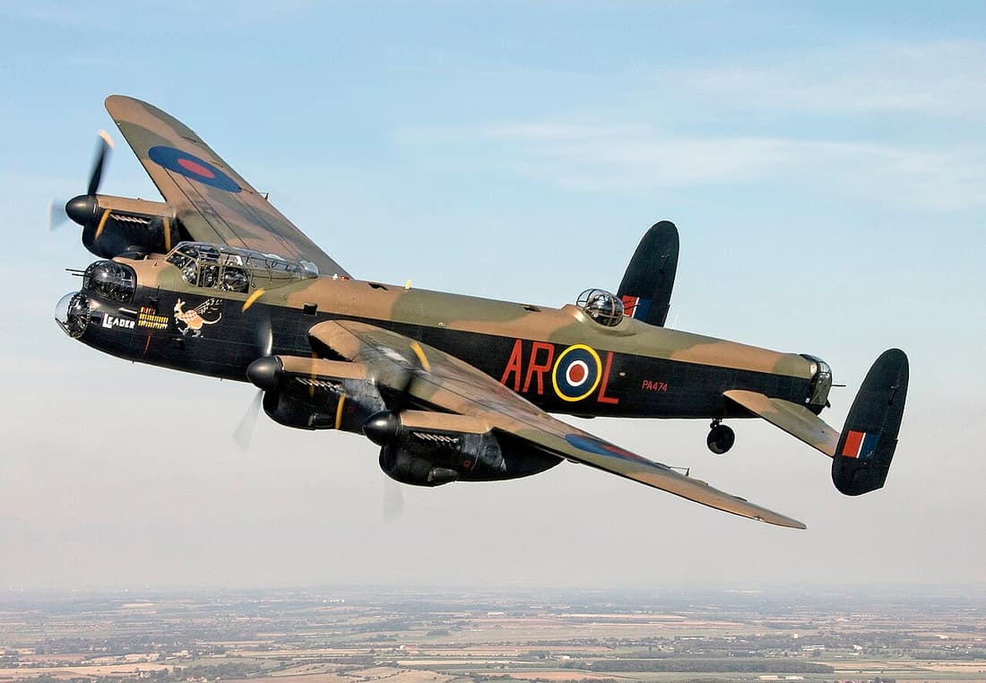 Pictured is aircraft from the Battle of Britain Memorial Flight (BBMF) in the skies above Lincolnshire. Lancaster PA474 wearing 460 Squadron (RAAF)