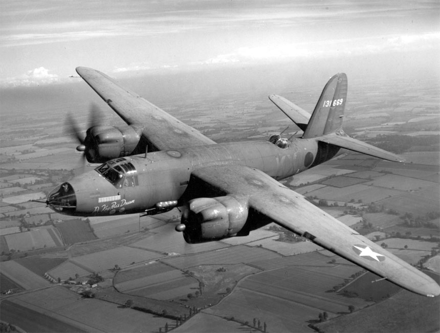 A B-26B bomber in flight. "A Kay Pro's Dream"