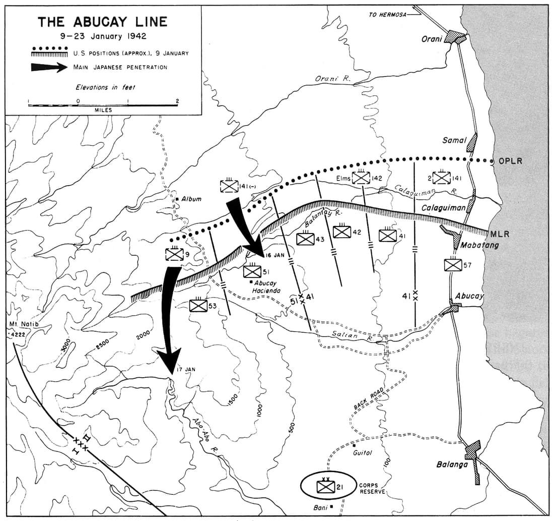 The Abucay Line during the Battle of Bataan, 9-23 January 1942.
