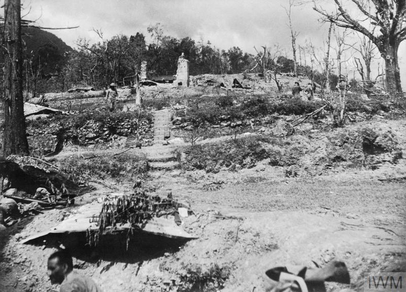 The Battle of Kohima 1944: The mined tennis court and terraces of the District Commissioner's bungalow in Kohima.