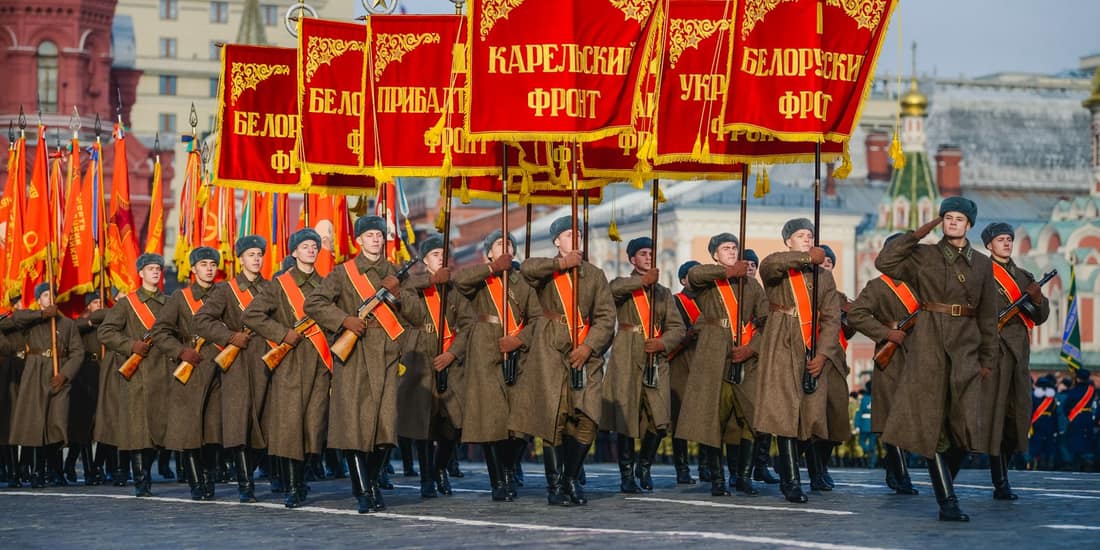 Red Square hosted a ceremonial march-past involving 5,000 people.
