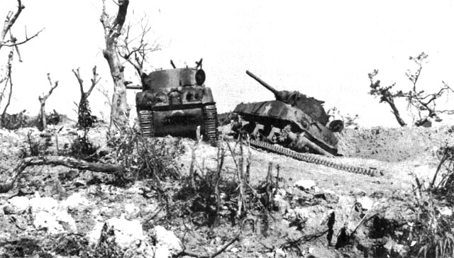 The attack on bloody ridge of 20 April was marked by severe fighting. During the fighting on Bloody Ridge two medium tanks were knocked out by Japanese artillery fire from the Pinnacle.