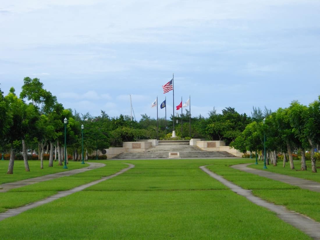 Picture of American Memorial Park in Saipan with WWII Memorial Court of Honor and Flag Circle