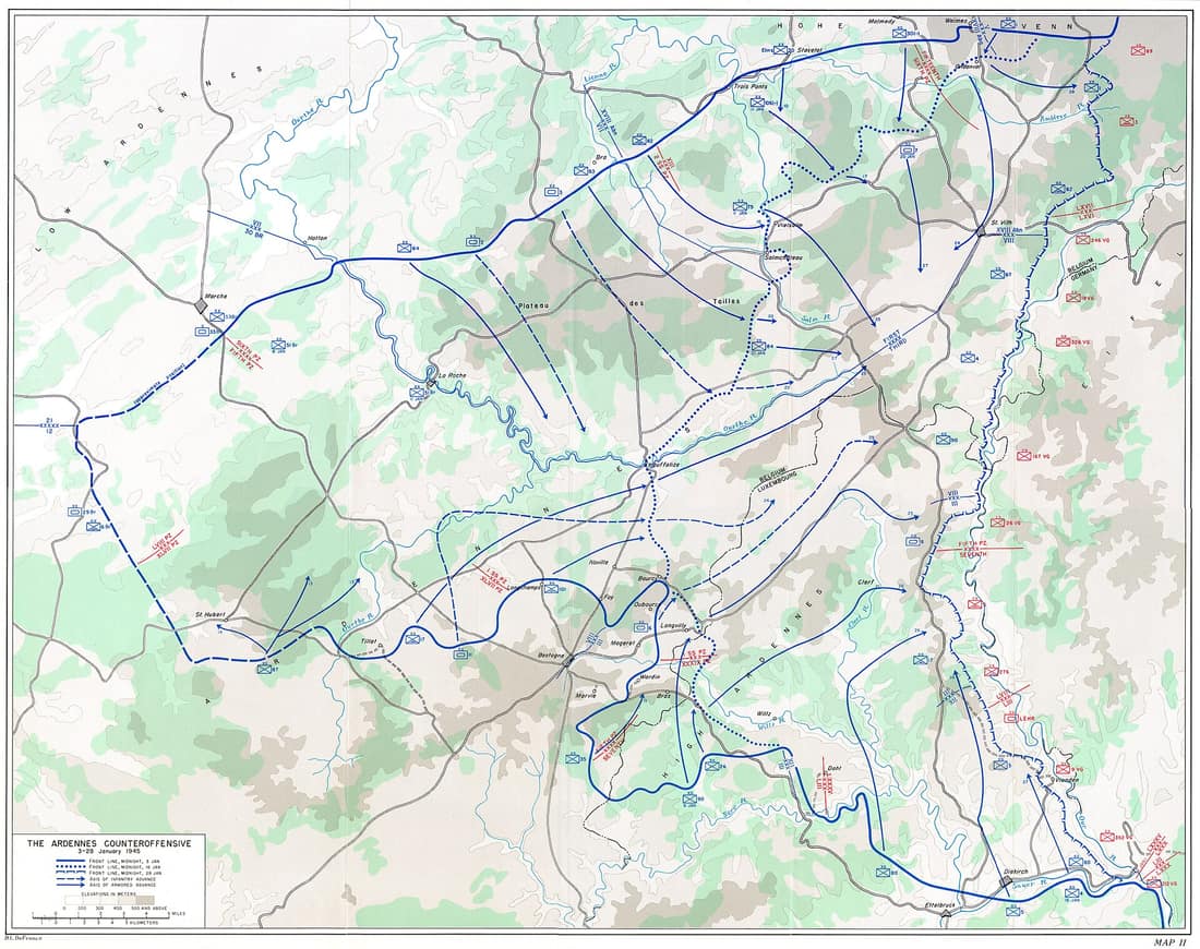 Map of the Allied counter-offensive against the Ardennes Salient, January 3-28 1945
