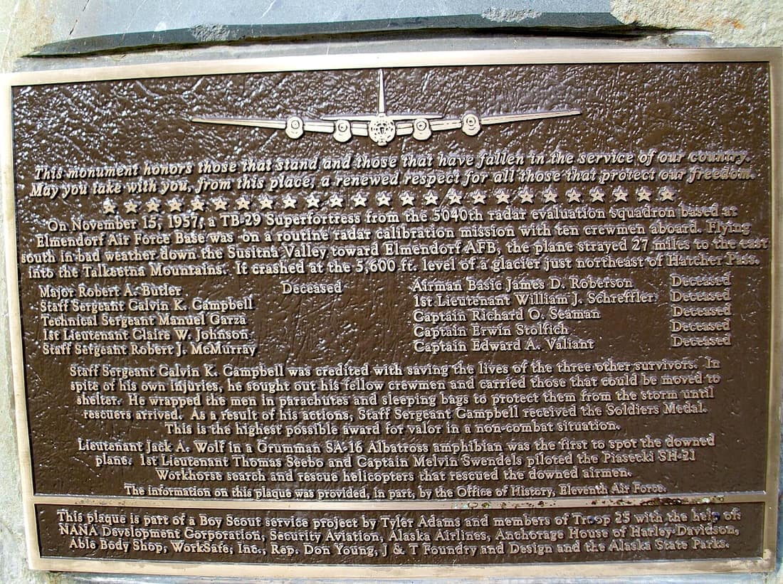 detail of memorial for victims of the crash of a TB-29 Superfortress, Alaska Veterans Memorial