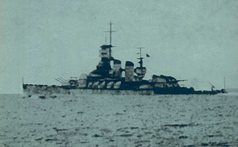 Italian battleship Vittorio Veneto after being torpedoed by British aircraft during the Battle of Matapan.