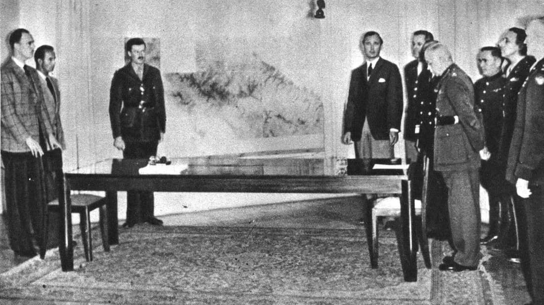 Final meeting on 29 April 1945 at Caserta Royal Palace for signing the surrender documents.