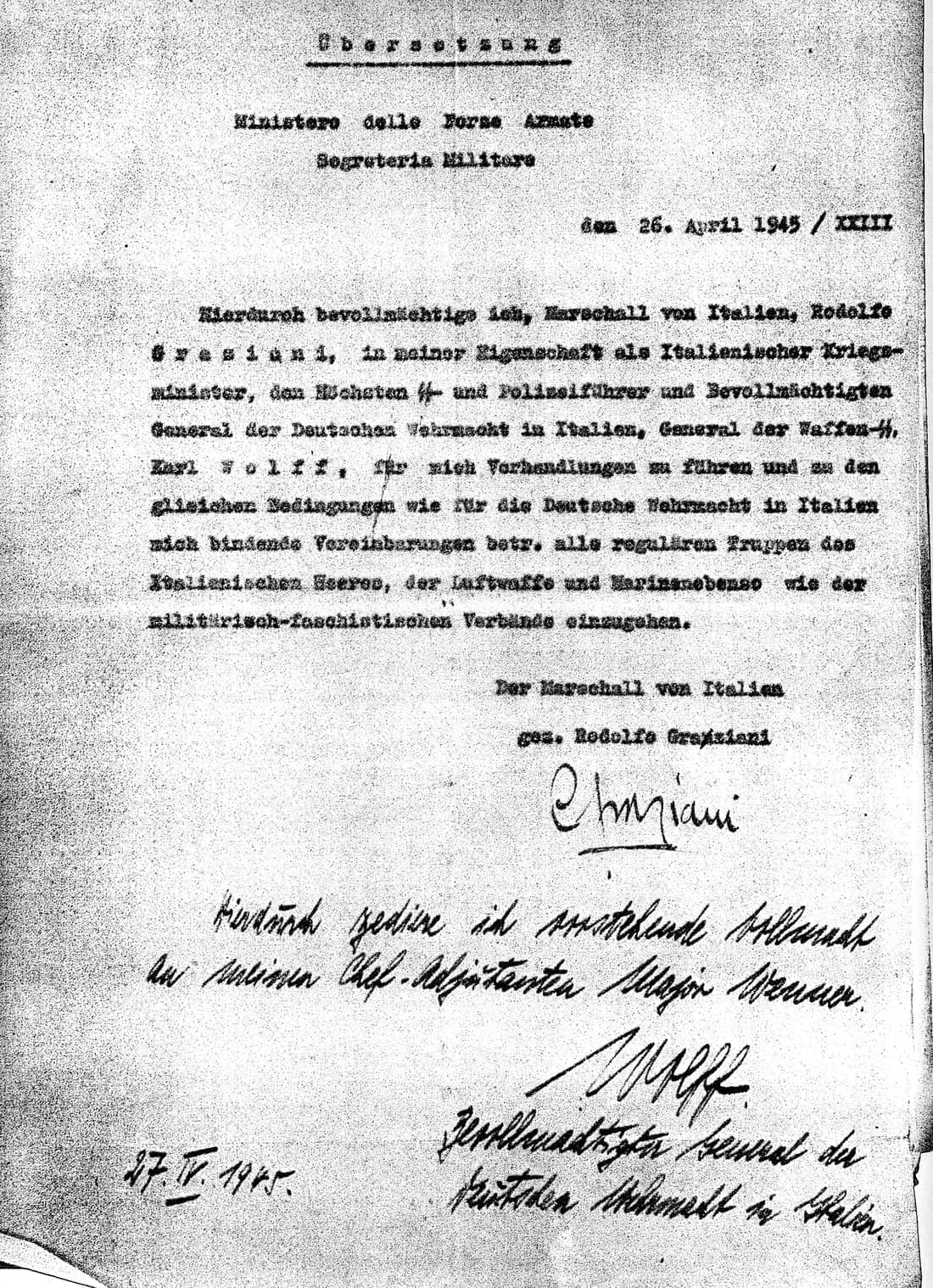 German translation of Graziani's Proxy for the Caserta surrender
