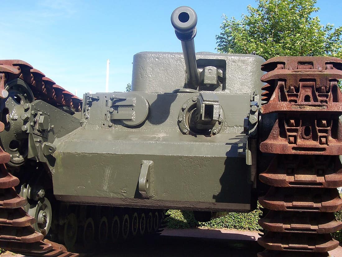 Front view of Churchill Crocodile Flame Throwing tank, taken by user King nothing at Bayeux war museum.
