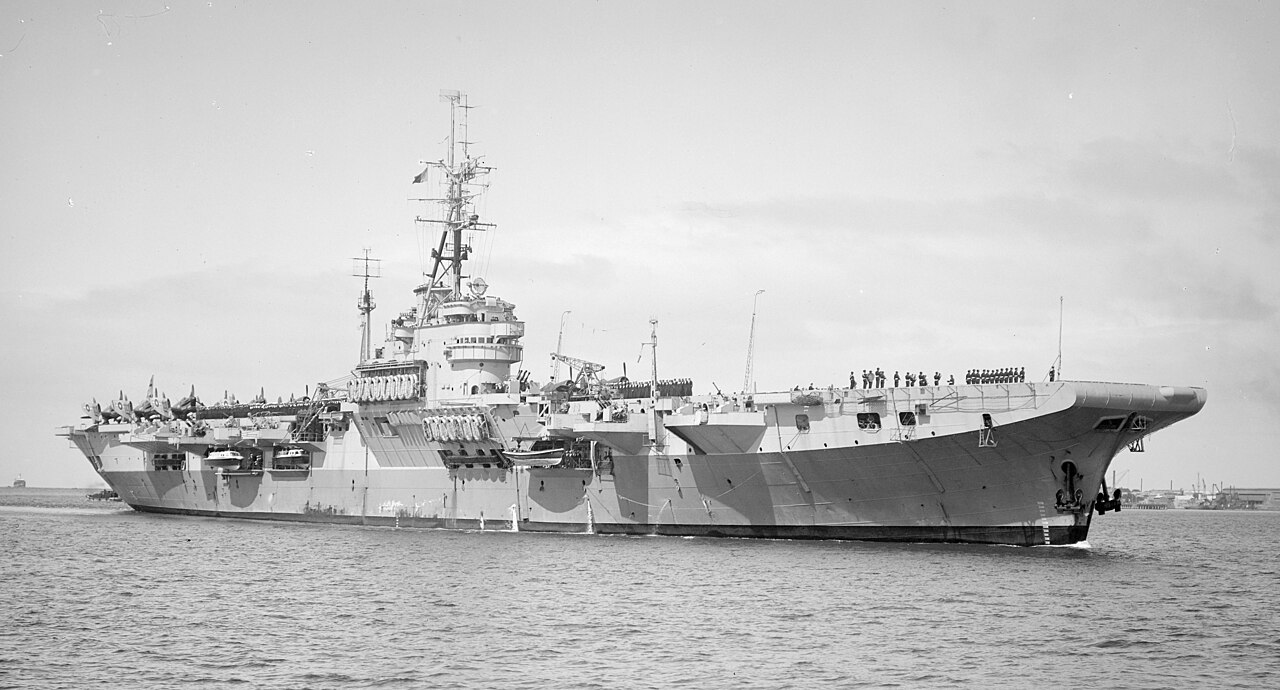 The Royal Navy Colossus-class aircraft carrier HMS Glory (R62) in 1946.