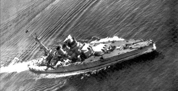 An aerial view of Conte di Cavour after her reconstruction