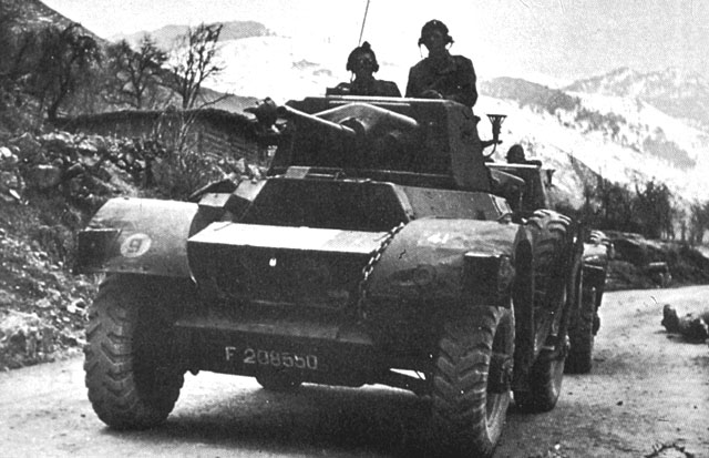 Daimler Armoured Car of the Indian Army, on road patrol in the Jammu &amp; Kashmir state, keeping the strategic Baramula-Uri road clear of interference, 1948.
