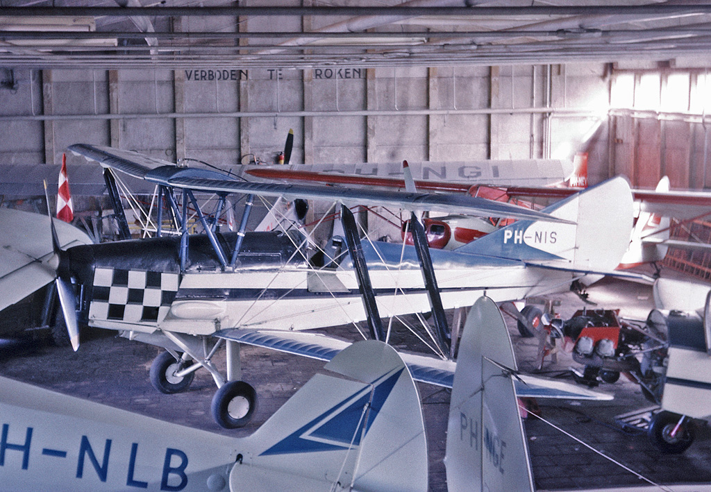 DH.82A Tiger Moth PH-NIS at Hilversum Airfield in 1967 with the extended fin area required by the Netherlands authorities