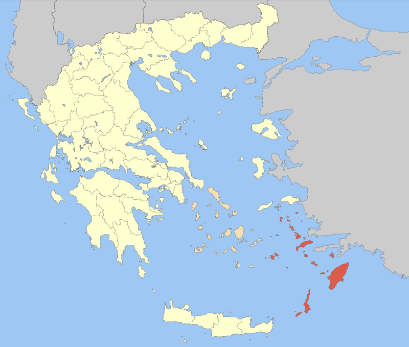 Locator map of Dodecanese prefecture (Νομός Δωδεκανήσου) in Greece
