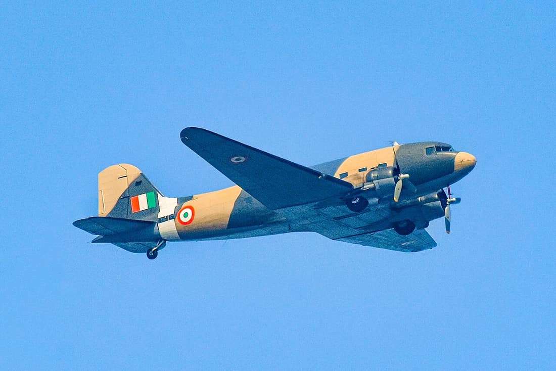 The IAF's heritage aircraft, Douglas C-47 Skytrain (Dakota), during the Republic Day Flypast 2024.