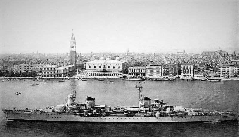 The cruiser Raimondo Montecuccoli moored in Venice.