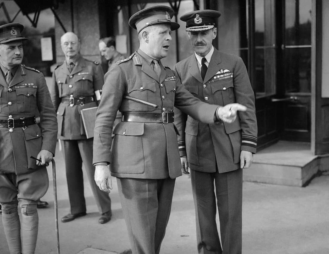 British Generals 1939-1945 Field Marshal Viscount Gort (1886 - 1946): General Viscount Gort, Commander in Chief BEF with Air Vice Marshal C H B Blount, commanding the Air Component, outside the Hotel Moderne, Arras.
