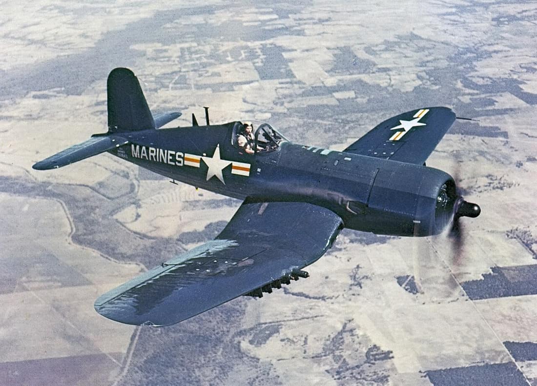 A U.S. Marine Corps Vought AU-1 Corsair in flight in 1952.