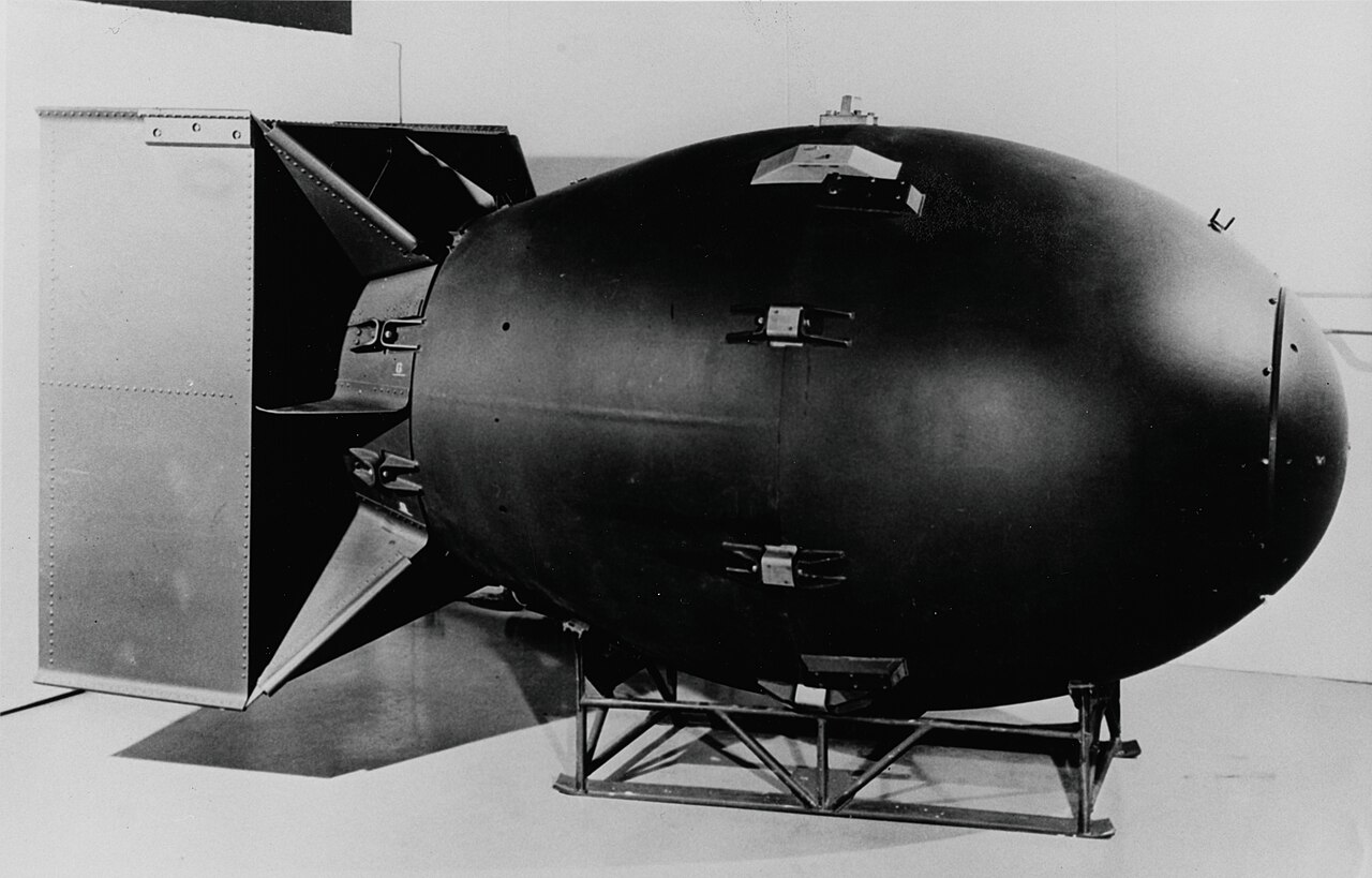 A mockup of the Fat Man nuclear device.