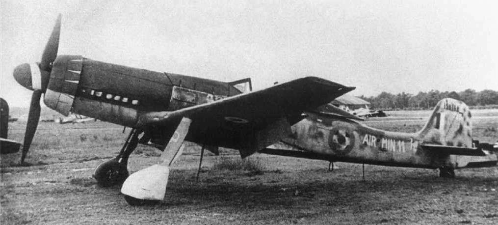 A captured Focke-Wulf Ta 152H fighter in extempore British markings after the war.