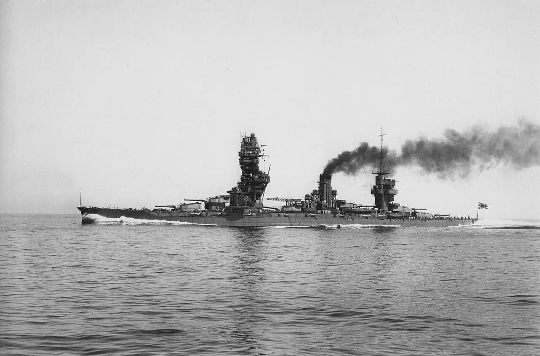 Imperial Japanese Navy battleship Fusō undergoing post-reconstruction trials.
