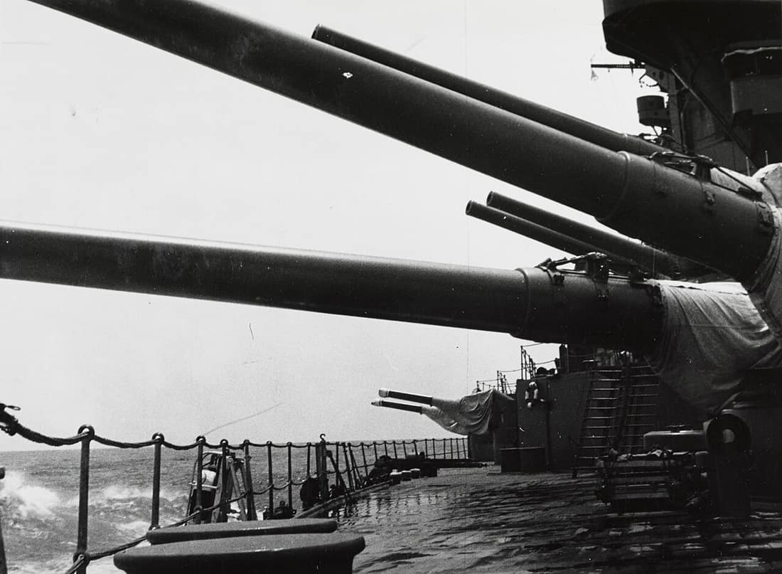 Japanese Battleship Fuso. View of after 14 inch guns.