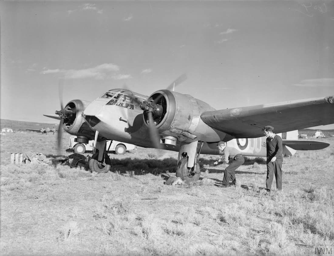 IWM caption : Bristol Blenheim Mark I, L6670 "UQ-R", of No. 211 Squadron RAF preparing to taxy at Menidi/Tatoi, Greece.