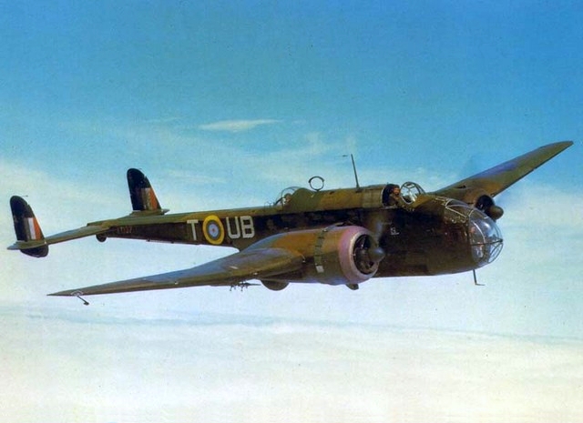 A Handley Page Hampden Mark I, AT137 'UB-T', of No. 455 Squadron RAAF based at Leuchars, Fife, Scotland (UK), in flight above clouds, May 1942.