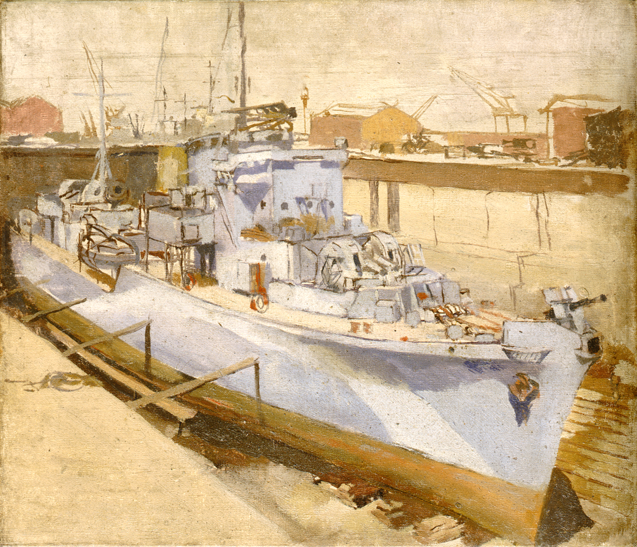 A Hunt Class Destroyer in Dry Dock Painting.