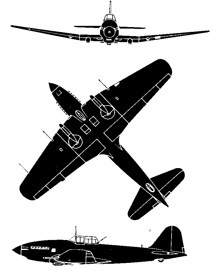 Silhouette of the Ilyushin Il-10. The World's Fighting Planes (William Green and Gerald Pollinger, McDonald: London 1954) used 55 Crown Copyright silhouettes provided by the Controller of H.M. Stationery. An acknowledgem