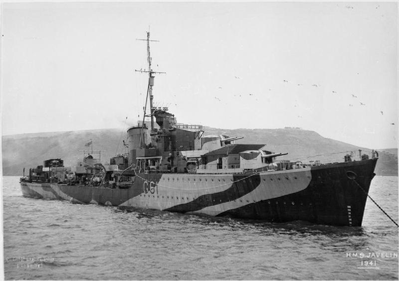 Photograph of British destroyer HMS Javelin.