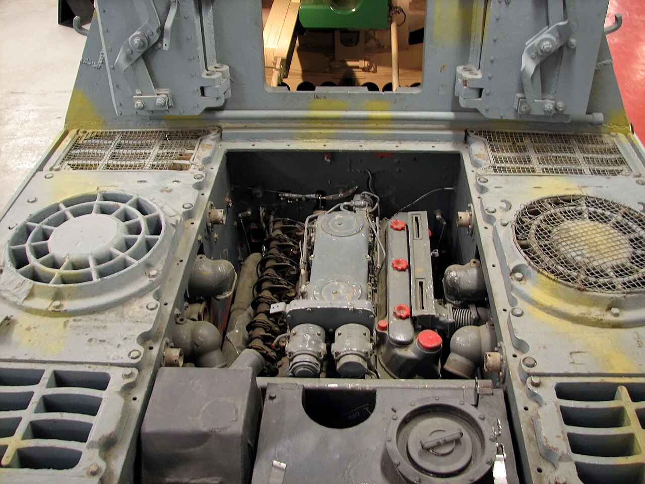 View of the engine bay and rear deck of a Jagdtiger at Bovington Tank Museum