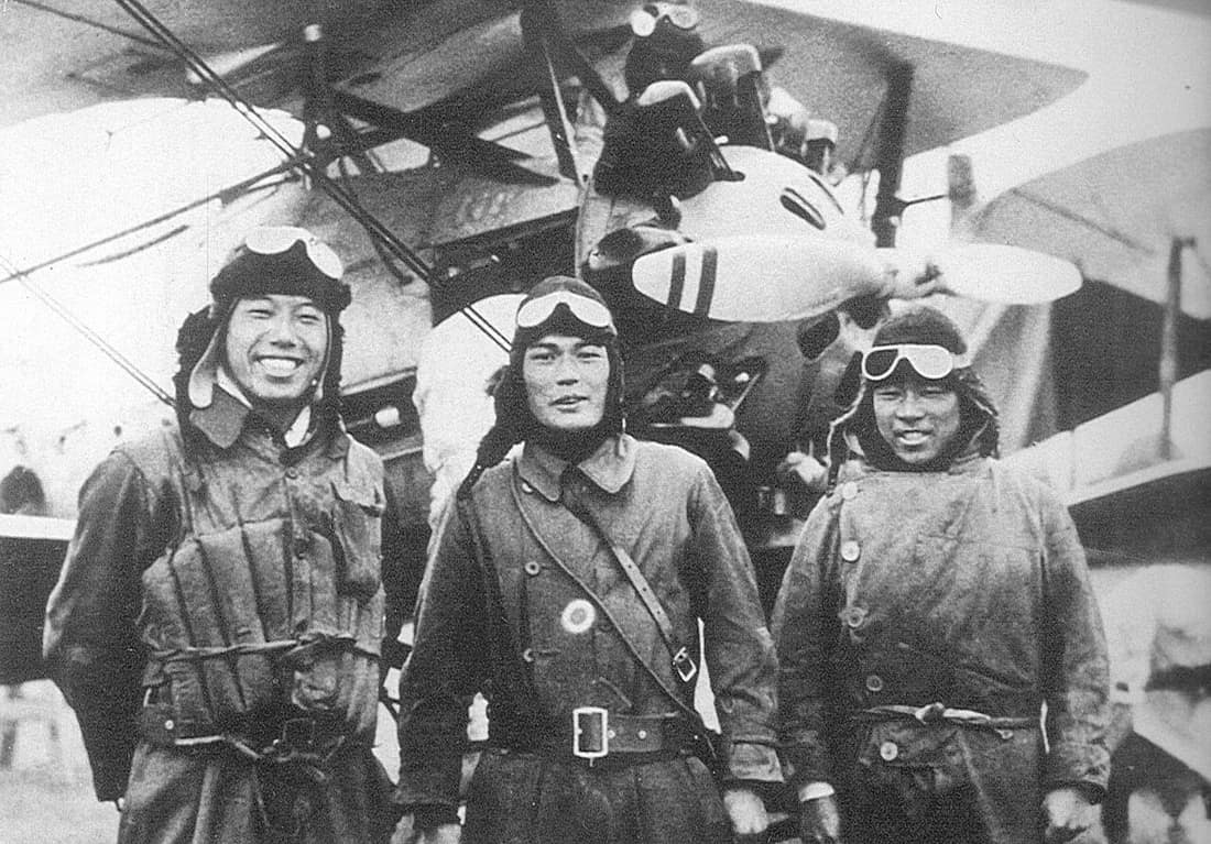 Imperial Japanese Navy (IJN) fighter pilots who, on 22 February 1932, scored the first aerial victory in the IJN's history. The shoot-down occurred over Shanghai during the Shanghai incident and the pilots were flying th