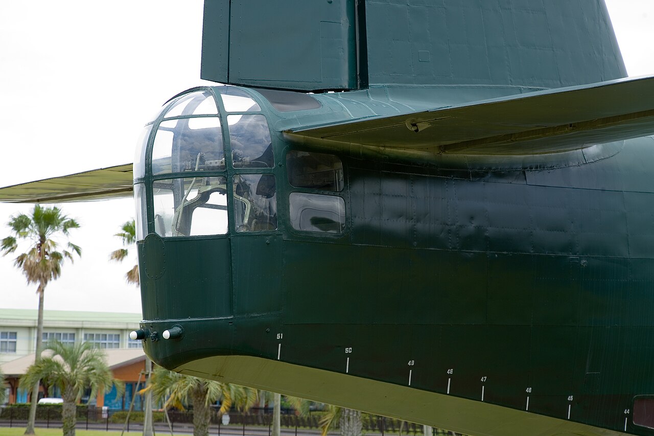 Detail of the tail gunner position of a Kawanishi H8K2 Type 2 flying boat at Kanoya Museum in Japan. It was codenamed Emily by allied force. This example is manufacture 426.