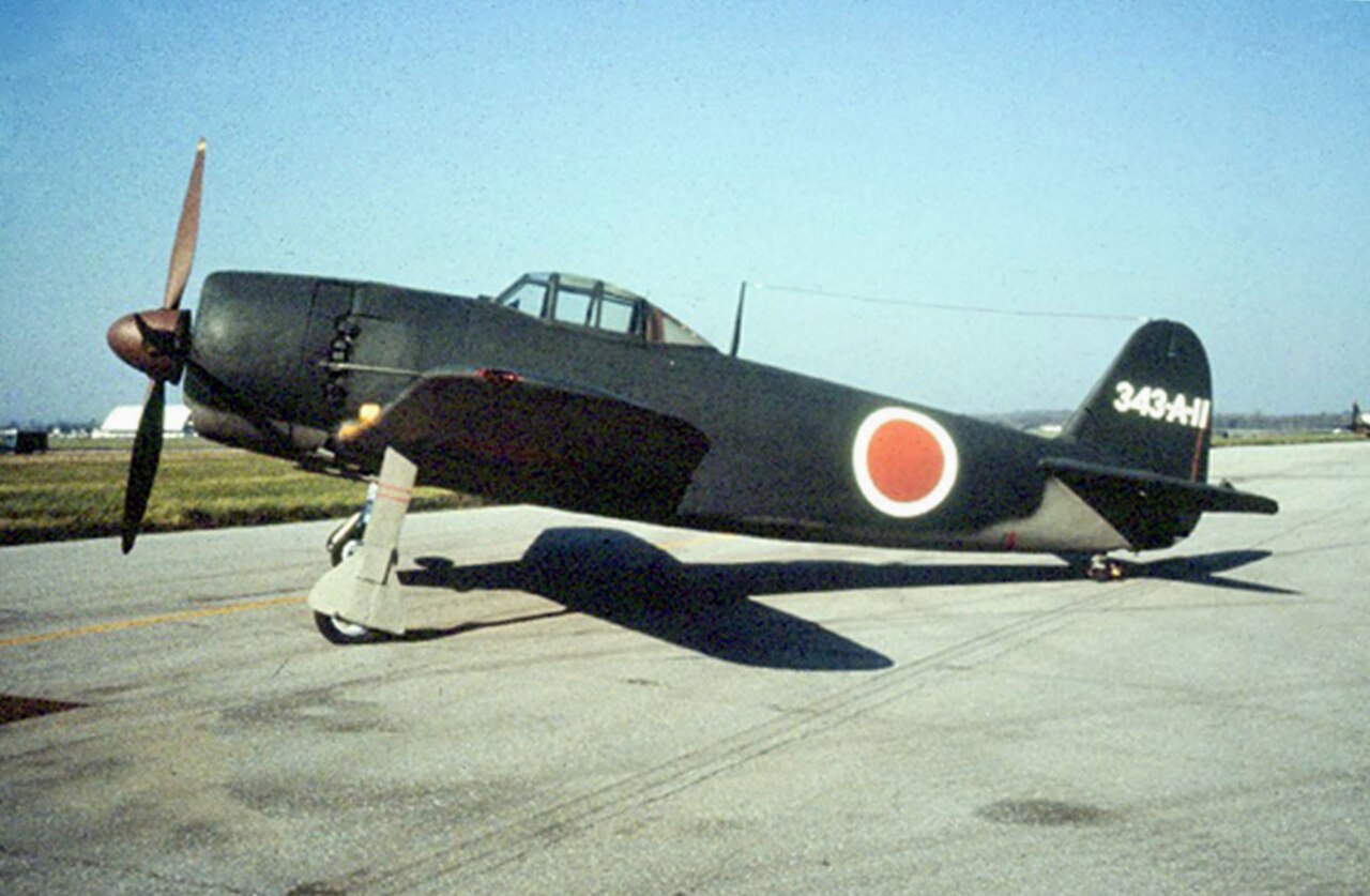 A Kawanishi N1K2-Ja Shiden Kai ("George") prior to restoration at the National Museum of the United States Air Force.