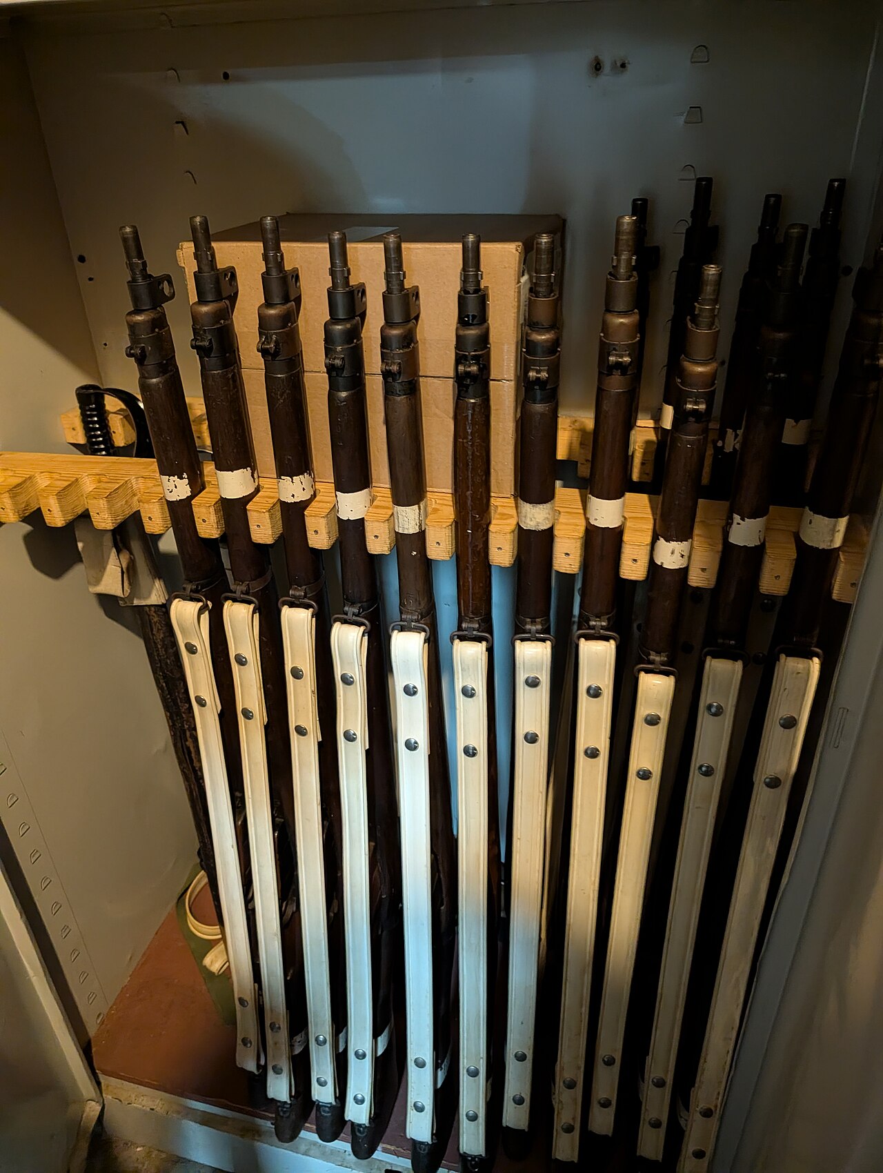 A storage locker containing 15 drill purpose Lee Enfield No. 4 rifles. The rifles are currently (as of June 8 2026) used by 307 RCSCC Mariner, a corp of the Canadian Sea Cadet Program