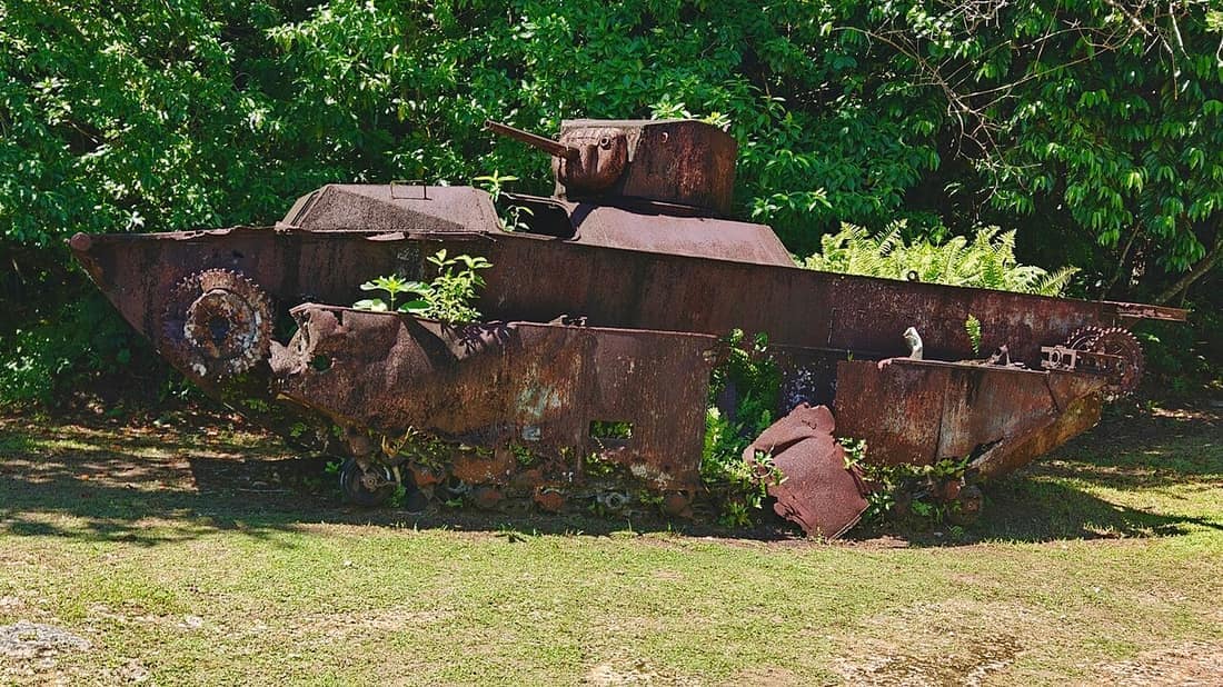 The Relic of an LVT-2 from the battle in 1944 on the Island of Peleliu, Relocated here from an unknown site