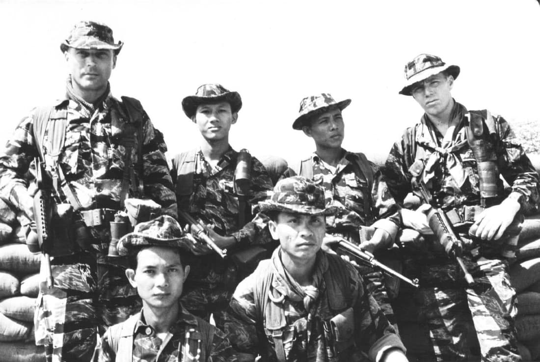 Group of Soldiers from ARVN with SFC Norman A. Doney, 5th S.F. Group Abn., 1st S.F., Vietnam, Sept. 1968.