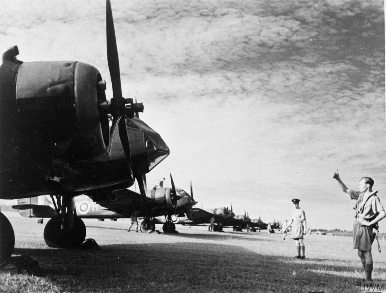 Bristol Blenheim Mark Is of No. 62 Squadron RAF lined up at Tengah Airfield, Singapore, before flying north to their new base at Alor Star, in northern Malaya.
