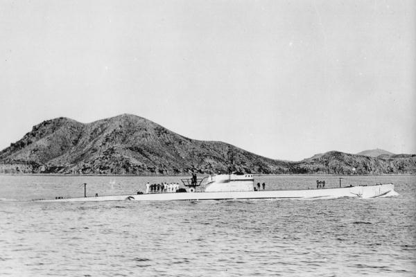 German submarine UIT24 in the Inland Sea, Japan, August 1944. The former Italian submarine Comandante Cappelini, it was later operated by the Japanese Navy as I-503.