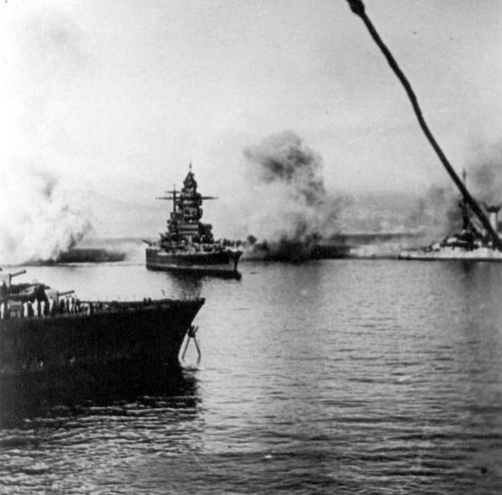 Battleship Dunkerque, under fire during Operation CatapultComment - it might be Strasbourg, with two-level bridge. Pibwl (talk) 23:44, 23 September 2008 (UTC).