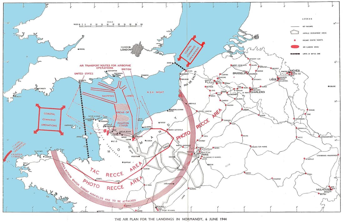 Map of the air plan for the Allied landings in Normandy on 6 June 1944