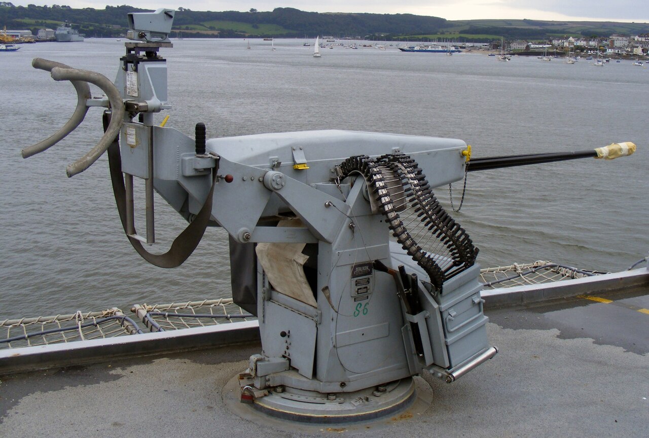 A 20mm gun mounted on a Royal Naval warship