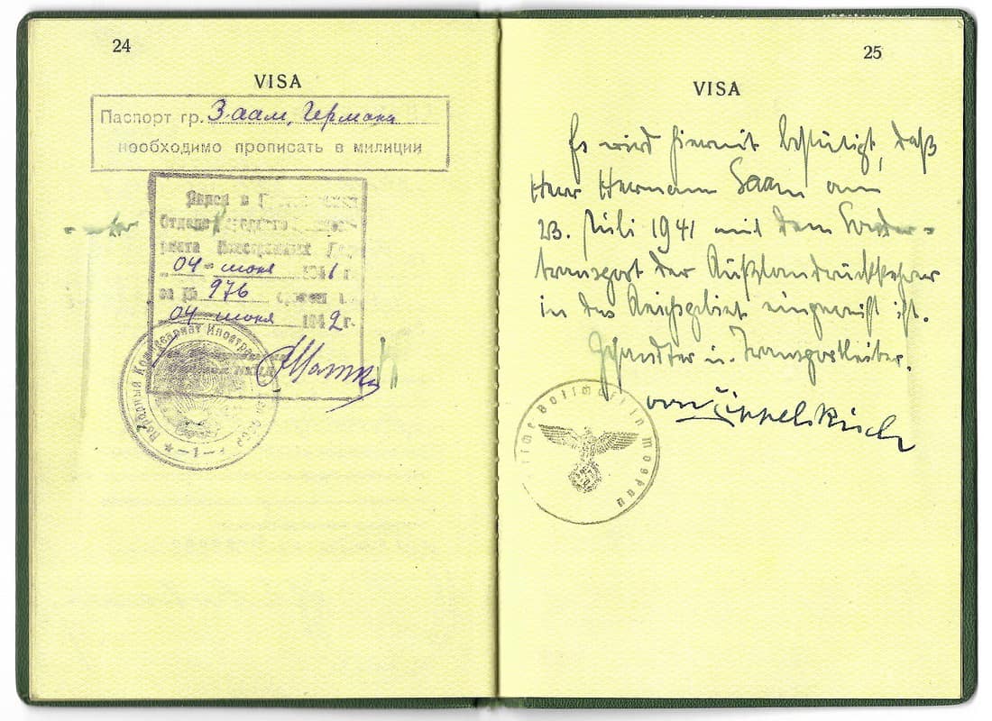 1939 German Diplomatic passport with its holder returning after the outbreak of war 2 years later and being evacuated on a special train out of the USSR.