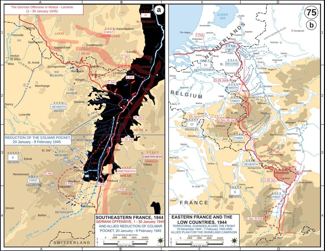 Operations map of German counter in Alsace Lorraine in January 1945