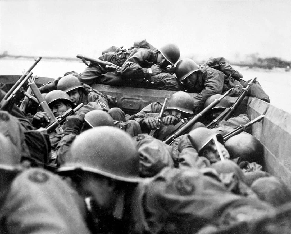 "I drew an assault boat to cross in - just my luck. We all tried to crawl under each other because the lead was flying around like hail." Crossing the Rhine under enemy fire at St. Goar.