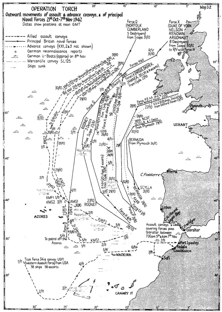Operation TORCH - Outward movements of assault and advance convoys