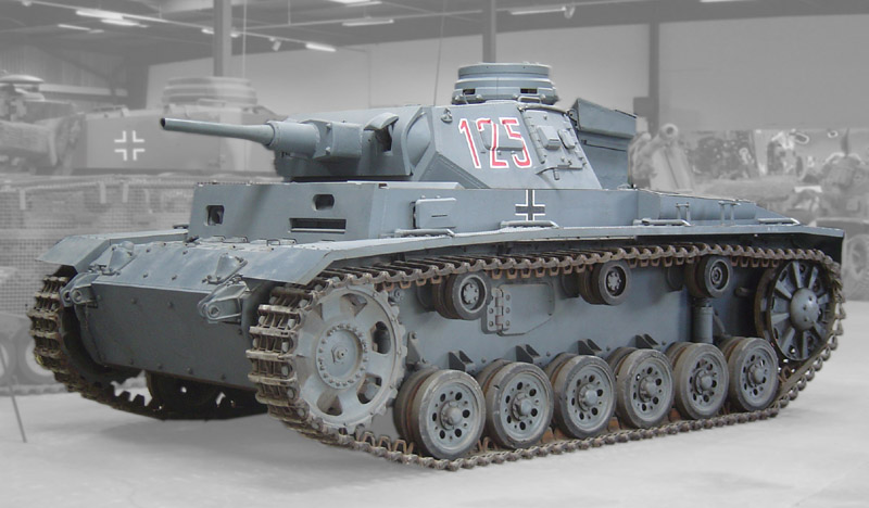 Panzerkampfwagen III, version F (short: PzKpfw III F) on display at the Musée des Blindés in Saumur. The chassis number is 61192, the tank was manufactured by Daimler-Benz