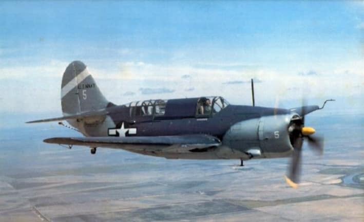 A Curtiss SB2C Helldiver in tricolour scheme and tail markings for Bombing Squadron 80 (VB-80), which operated off the aircraft carrier USS Hancock (CV-19), in February 1945.This aircraft is the SB2C-5, BuNo 83589. It is